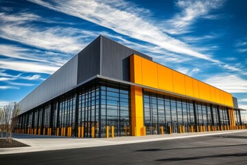 Obraz premium An impressive office building integrated into a logistics environment.