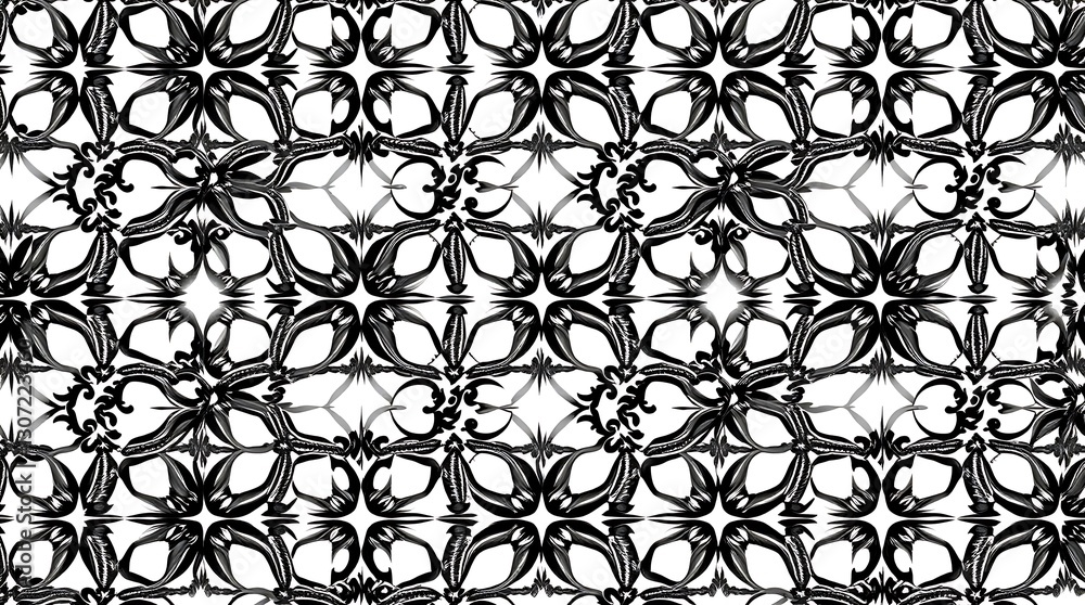 Poster intricate pattern: a mesmerizing black and white pattern unfolds, revealing a complex design of inte