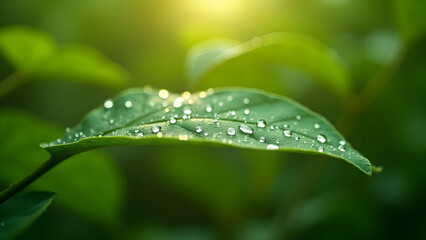 Fototapeta premium Leaf's Morning Dew, A Refreshing Natural Beauty