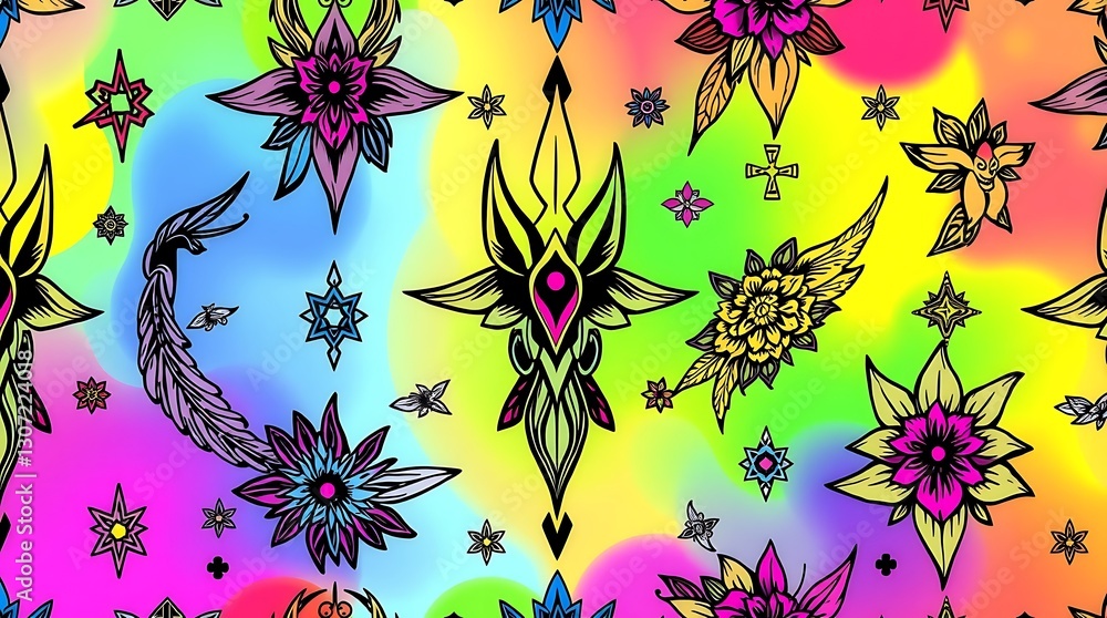 Poster abstract floral pattern: a vibrant and eye-catching abstract pattern featuring a kaleidoscope of col