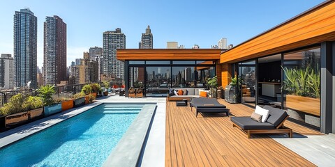 Luxury Rooftop Pool and Deck with Stunning City View