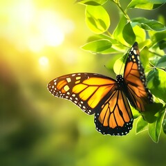 Fototapeta premium Monarch butterfly and flowers in a tranquil forest setting high resolution picture