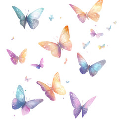 Colorful butterflies flying in the air against a transparent  background, png