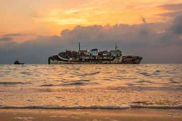 Shipwreck at the Red sea shore of Jeddah, Saudi Arabia
