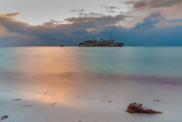 Shipwreck at the Red sea shore of Jeddah, Saudi Arabia