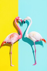 Naklejka premium Playful and bold flamingos against a sunny tropical palette.