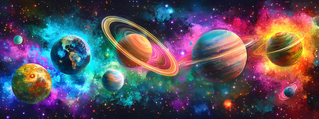 A vibrant and colorful illustration of the planets in our solar system
