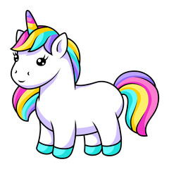 Illustration of unicorn. Happy birthday party item.