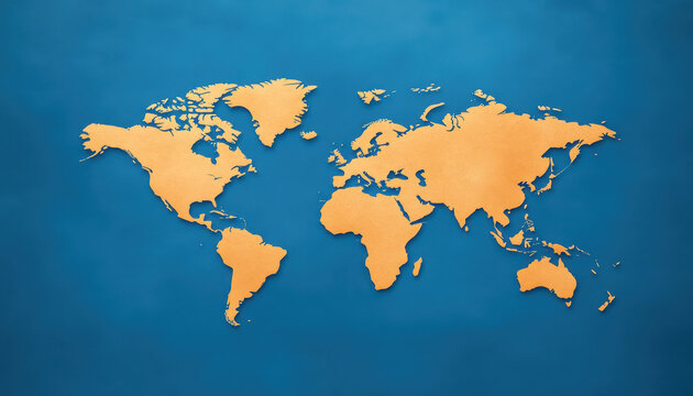 Fototapeta High resolution world map with artistic orange continents on blue background