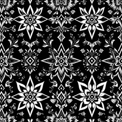 Fototapeta premium Elegant Floral Pattern in Monochrome: A striking monochrome floral pattern showcases intricate details, creating a captivating visual symphony. This seamless design exudes sophistication.