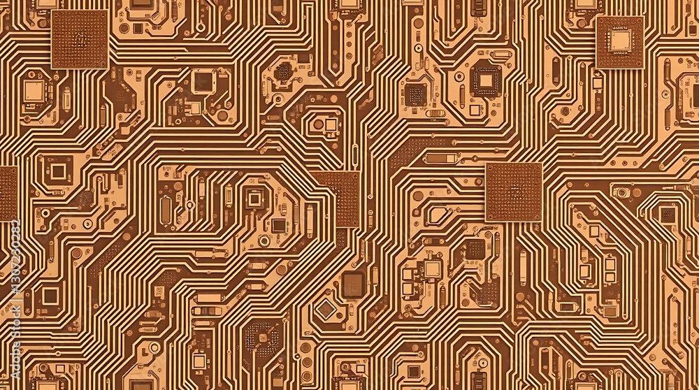 Poster intricate circuitry pattern: a close-up of a detailed printed circuit board (pcb), showcasing comple