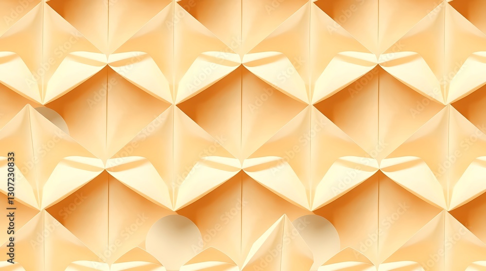 Poster golden origami texture: an intricate pattern of folded paper arranged to create a beautiful and arti