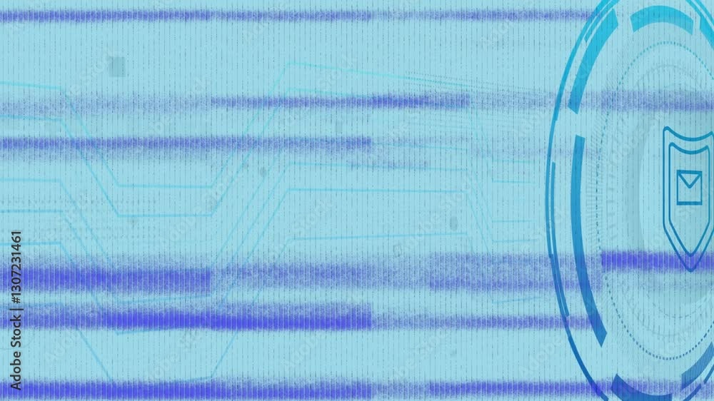Poster animation of digital shield with blue lines and binary code background