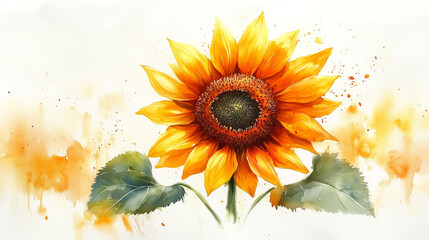 A Radiant Sunflower Bursting With Summers Warmth And Joy, Painted In Vibrant Watercolor With Soft, Light Background Washes Isolated on Transparent Background