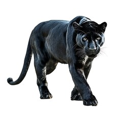 Majestic Black Panther Walking Isolated on White Background