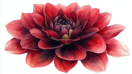 A Rich Crimson Dahlia, A Symbol Of Elegance And Passion Blooming In Exquisite Detail With Soft Watercolor Shading And A Pristine Isolated on Transparent Background