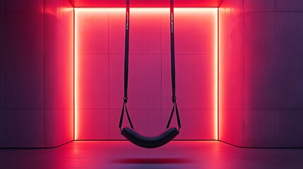 Empty Sex Swing in Pink Room with Neon Lighting