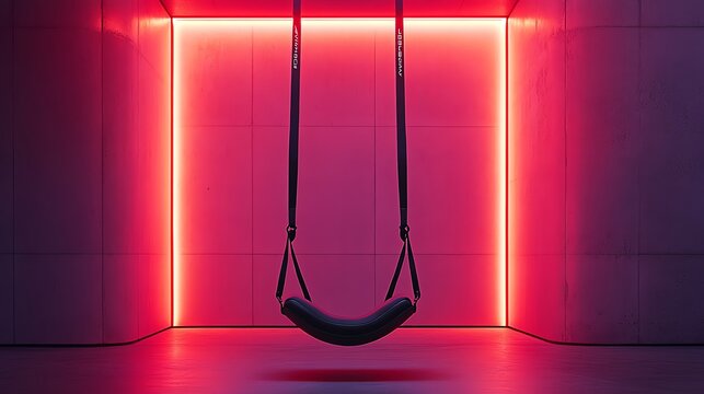 Empty Sex Swing in Pink Room with Neon Lighting