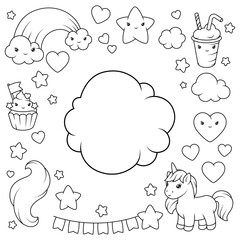 Background with unicorn. Happy birthday party invitation.
