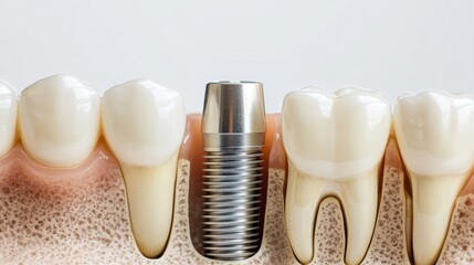 Dental implant with intricate metal texture on white background, suitable for informative dental presentations or marketing materials Generative AI