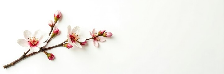 Naklejka premium Single branch with flowers on white background, nature, greenery, flowers