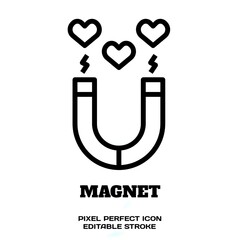 Fototapeta premium Magnet symbol, featuring an editable stroke outline icon isolated on white background flat vector illustration. Pixel perfect