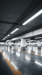 Obraz premium Modern Empty Concrete Parking Garage with Bright Lighting and Structural Design