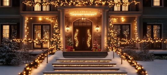 Obraz premium Charming Christmas Lights Transforming House Exterior
