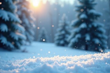 Obraz premium Snowflakes fall gently on a serene winter landscape, landscape, natural