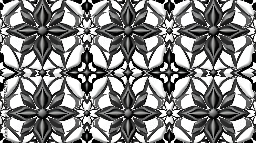 Poster geometric floral tile pattern: an elegant repeating geometric floral tile pattern in black and white