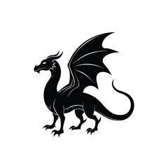 black and white dragon silhouette on white background.