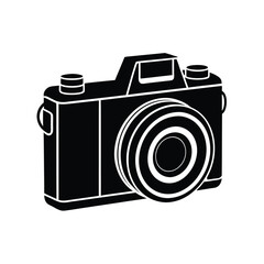 vintage photo camera vector silhouette On white background.