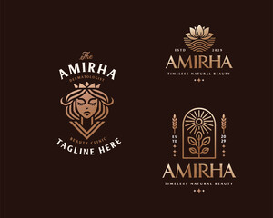 Fototapeta premium Luxury elegant queen crown logo brand for cosmetics, hotel, jewelry business company