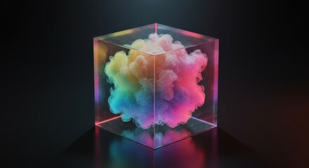 Futuristic Transparent Cube Filled with Swirling Vapor Textures