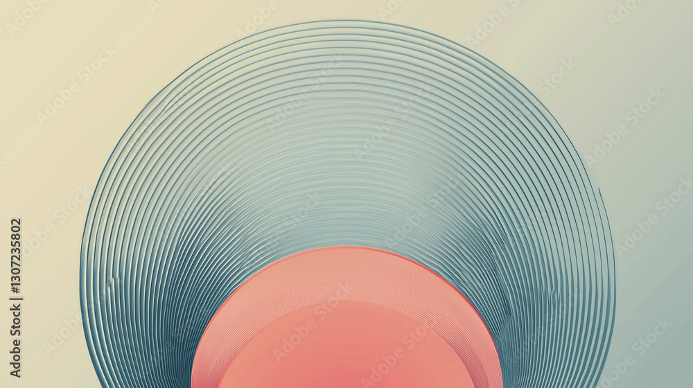 Poster abstract blue and coral circular design modern minimalist art graphic wave lines style curve shape
