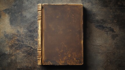 Antique leather-bound book on rustic surface with textured background, perfect for literature, history, or education-themed visual projects
