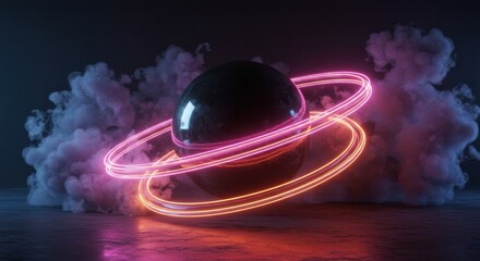 Obraz premium Futuristic Sphere with Neon Trails