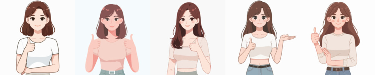 Collection of vectors of women giving thumbs up for appreciation
