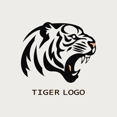 Tiger head logo design. Roaring tiger. Tiger linear logo. Black and white logo for company, sports team, cyber sports, mascot and design.