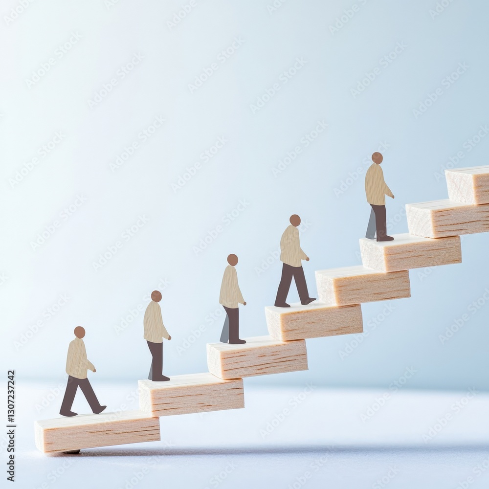 Poster symbolic journey of improvement using figures and steps.