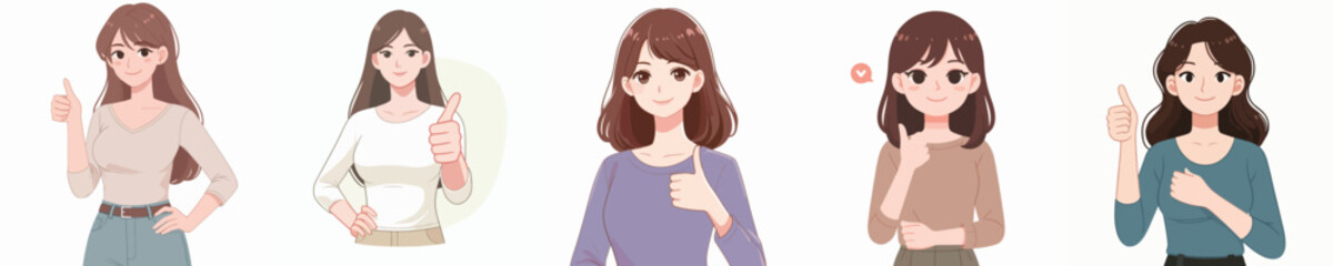 Collection of vectors of women giving thumbs up for appreciation