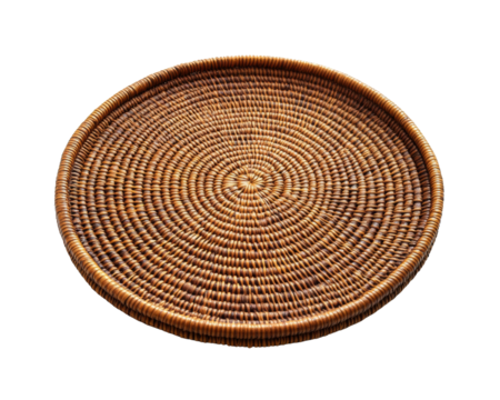 Woven circular basket, isolated on white background