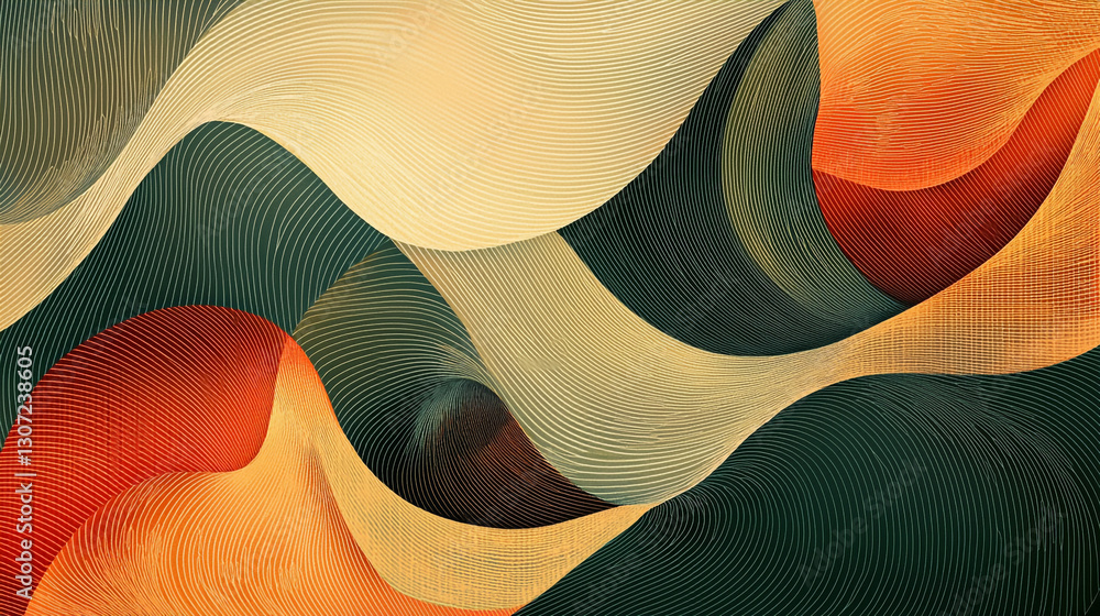 Poster abstract swirling lines pattern in warm and dark tones background image art red style waves beige