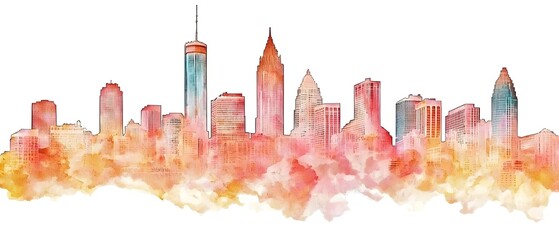 Obraz premium Beautifully crafted red watercolor of the Atlanta Georgia skyline showcasing the city s most famous landmarks and skyscrapers with fluid brushstrokes and texture