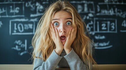 Close-up of student shocked by difficult math problem in learning environment