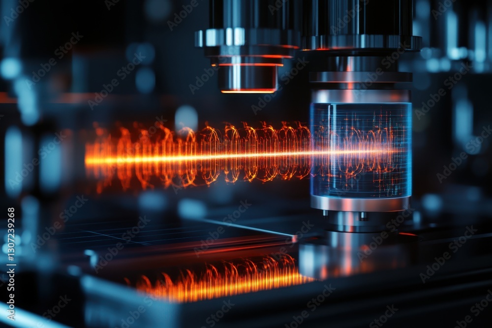 Poster advanced technology in action with glowing circuits and intricate machinery