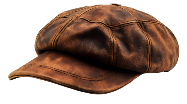 Brown Leather Cap Rotates, Isolated on White Background