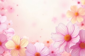 Fototapeta premium Delicate Pink and Peach Cosmos Flowers Background Image