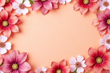 Delicate Pink and White Flowers Frame on Peach Background
