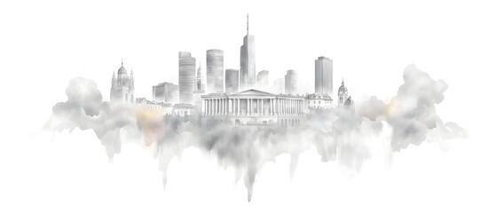 Fototapeta premium Stunning black and white watercolor artwork depicting the skyline of Geneva Switzerland